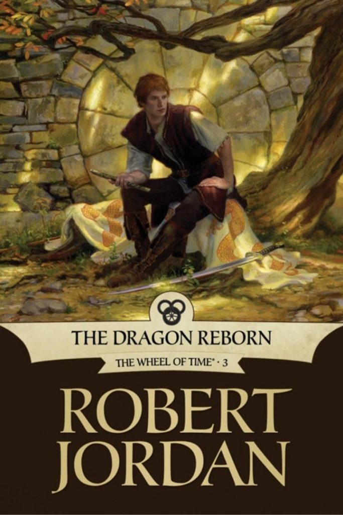 The Dragon Reborn, book 3 cover depicts Rand sitting on the banner of the dragon