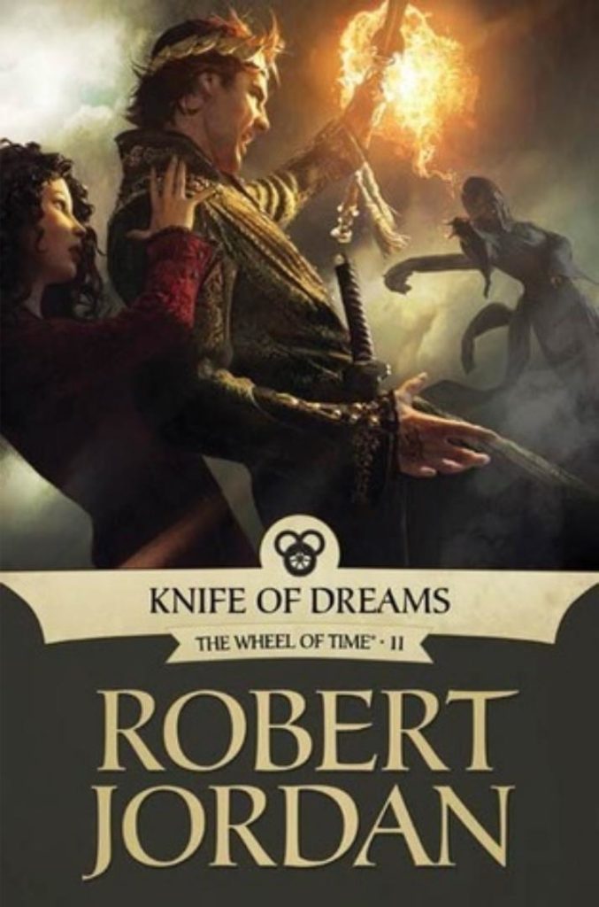 Knife of Dreams, Book 11 cover depicts Rand protecting Min from a fireball attack