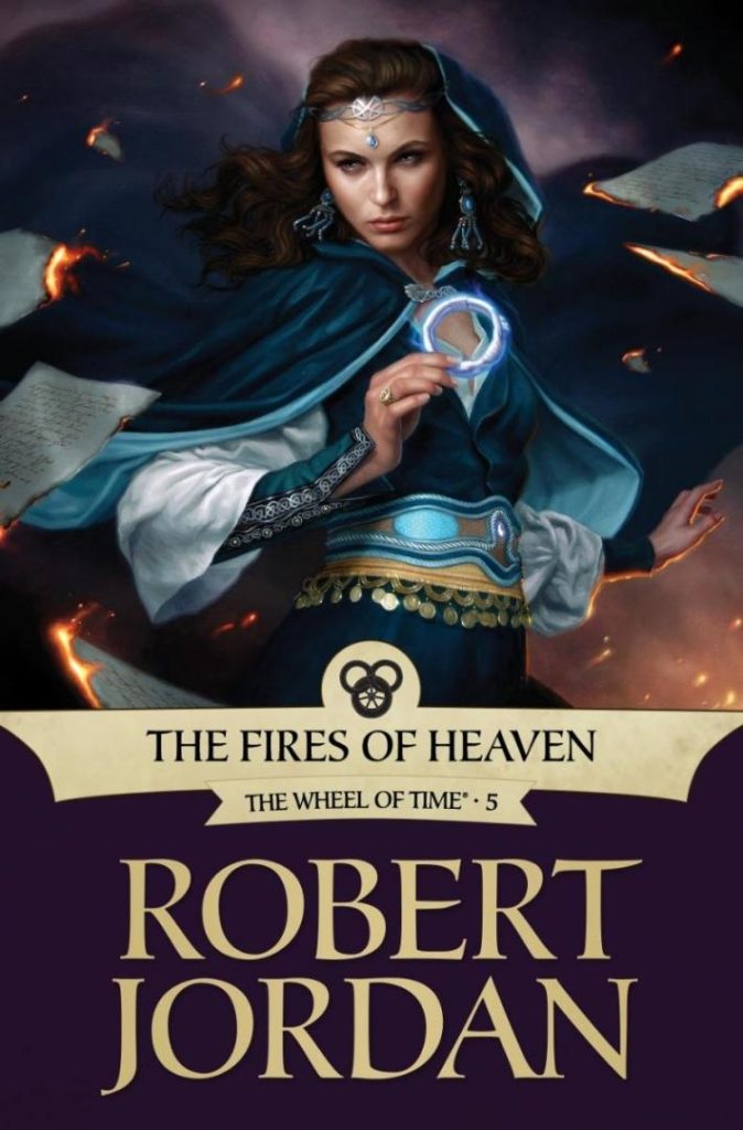 The Fires of Heaven, Book 5 cover depicts Moiraine holding her angreal